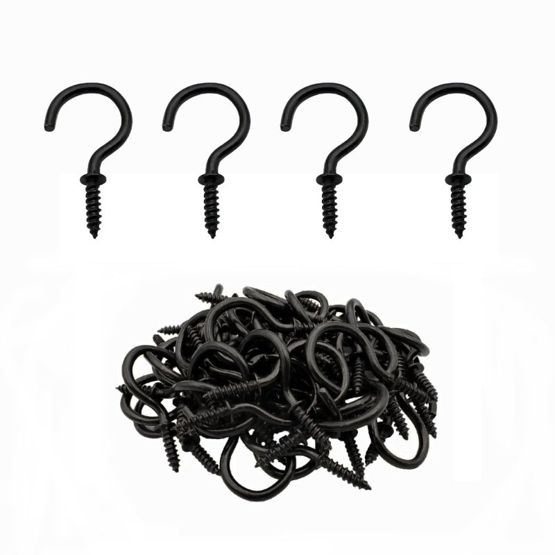 IDEALSV 72 Pcs Black Ceiling Screw Hooks, 7/8 Inch Screw-in Light Hanging Cup Hooks - Image 1